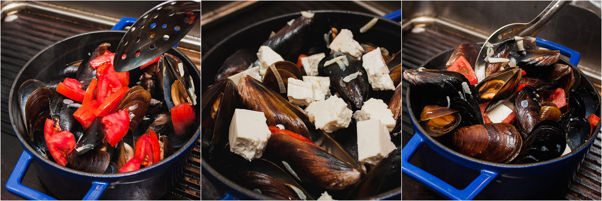 Cooking process. Greek mussels with Odessa twist. Delicious recipes from famous chefs.
