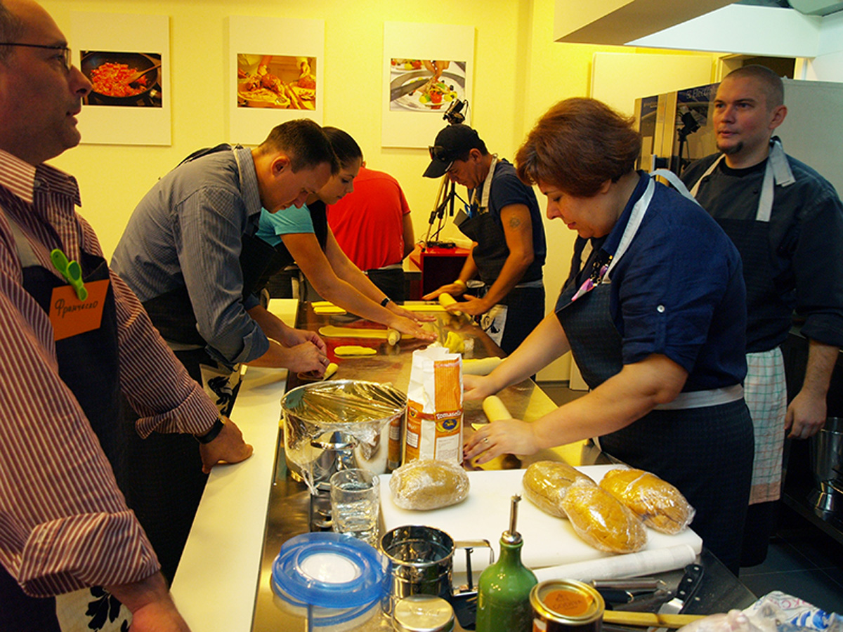 Participants of the lesson. Pasta masterclass with Konstantin Rossoshenko. Cooking classes in Odessa.