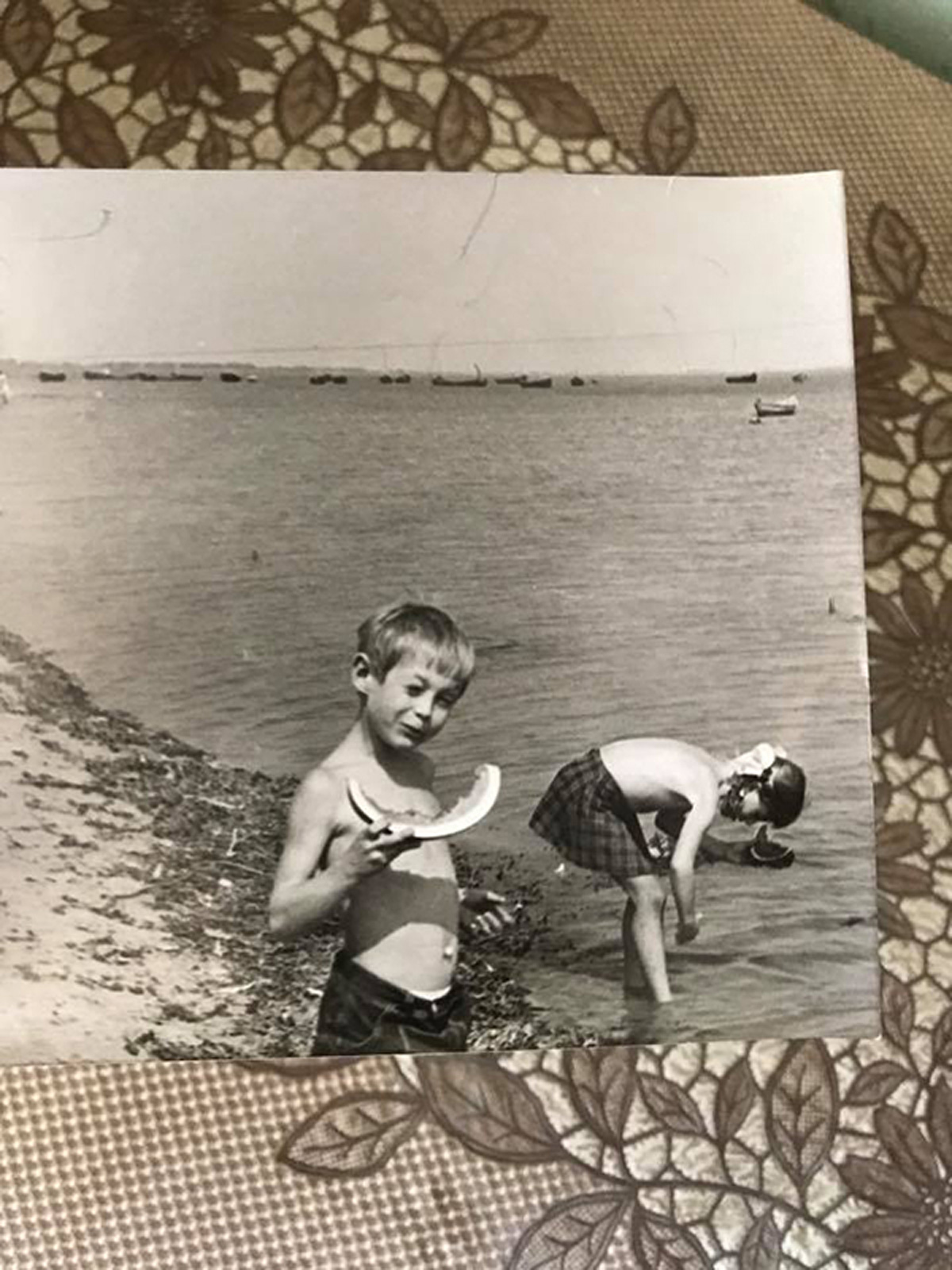 Boy eats watermelon. Old photo. Maria Kalenska food blog, Odessa.