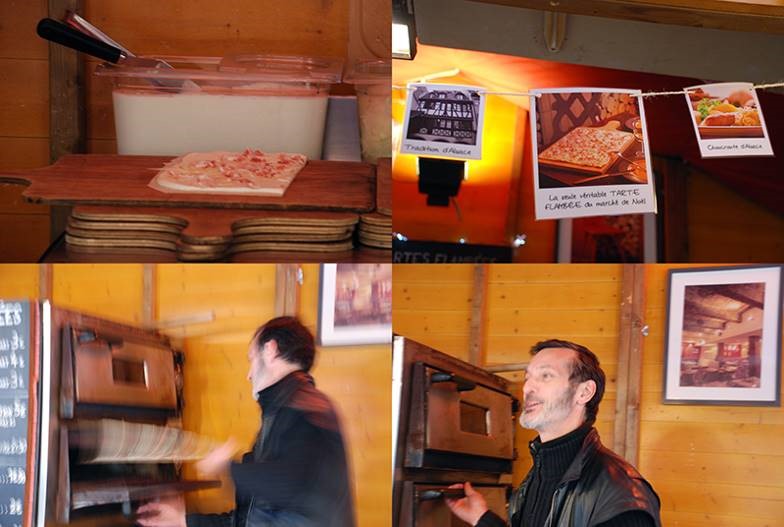 Tarte flambée or Alsace onion tart. Culinary school recipes of of world-famous dishes.