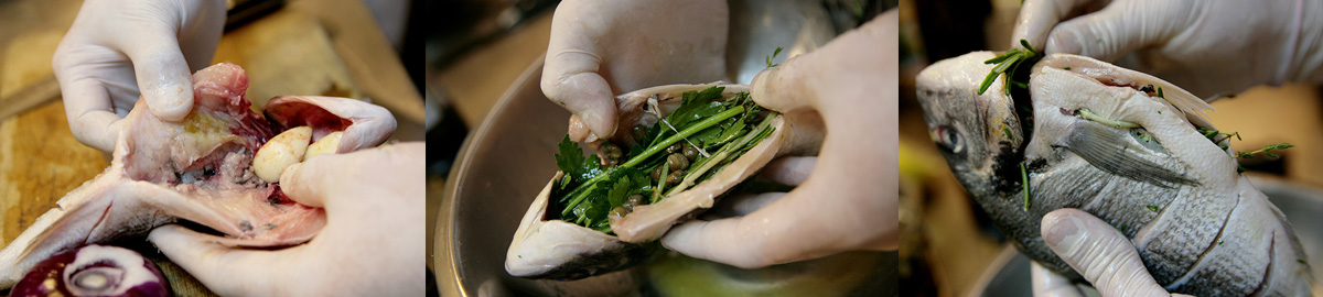 Put herbs inside fish