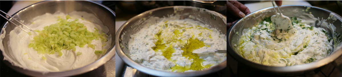 Mixing, Traditional Greek tzatziki. Best cooking recipes with step-by-step photos.