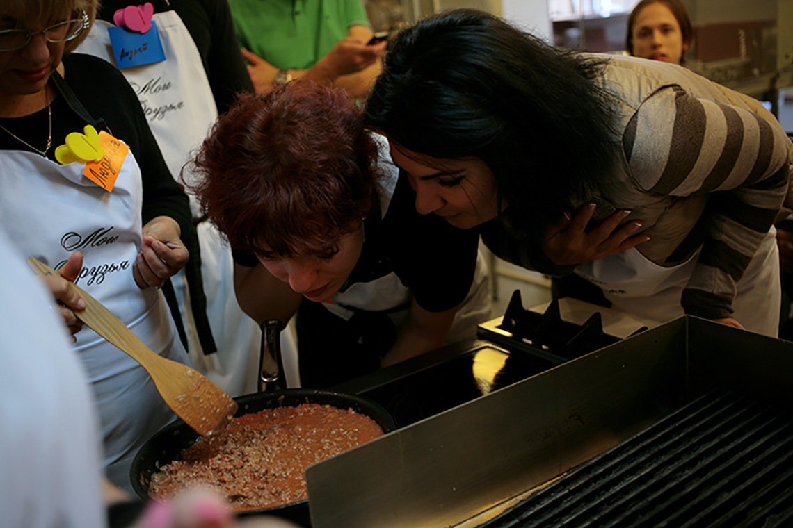 Melitzanosalata, Santorini specialty fava, grilled octopus and the famous Greek moussaka. Cooking school in Ukraine.