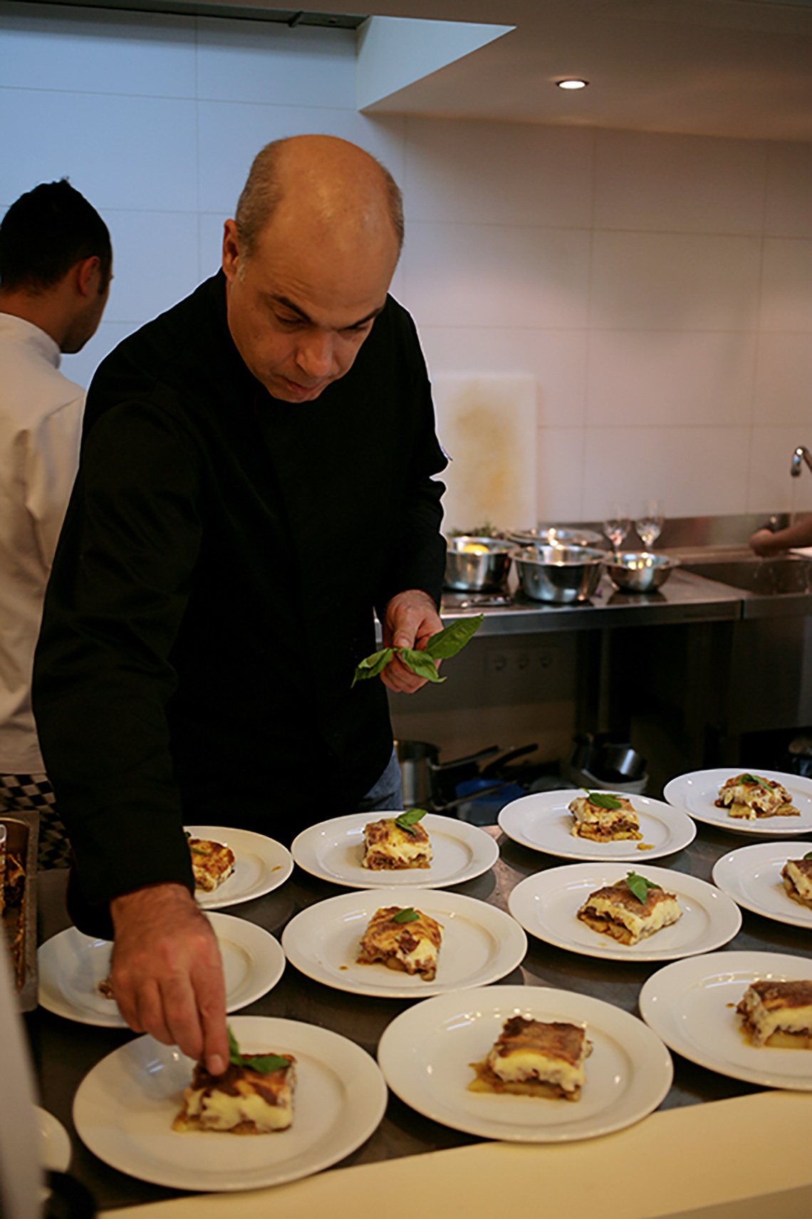Food plating. Greek cuisine dishes. Cooking school in Ukraine.