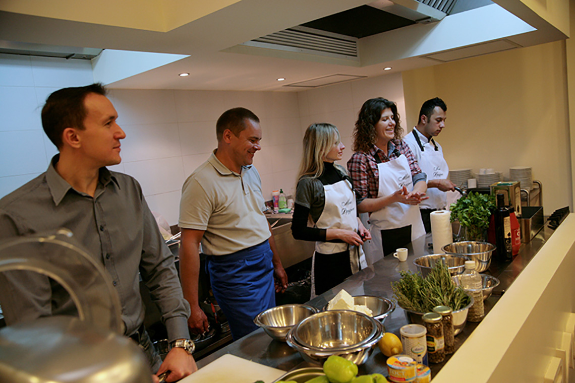 Olive oil tasting during lesson "Greek Сuisine". Cooking classes in Ukraine.