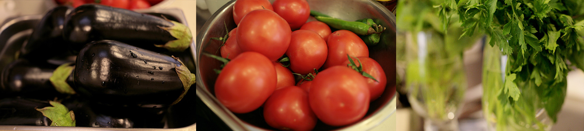 Ingredients for Macedonian melitzanosalata. Home cooking recipes with step-by-step photos.