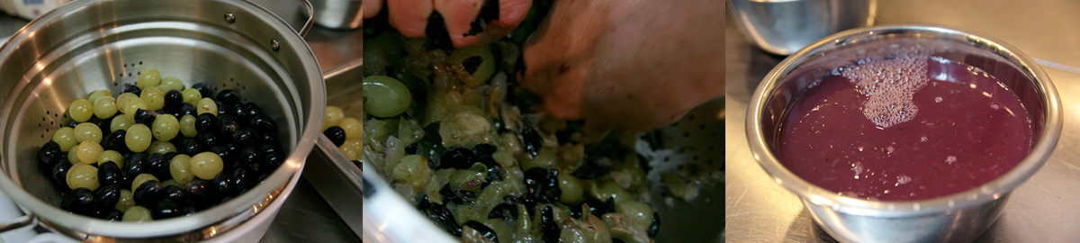 Squeeze juice from grapes. Greek Moustalevria.