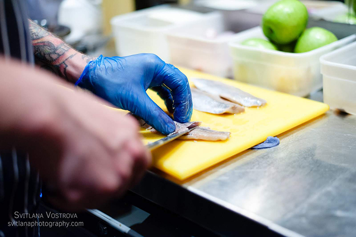 Peeling of fish. Lesson Odessa Cuisine in London.