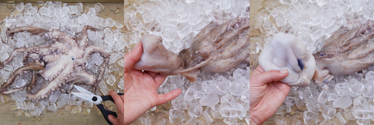 Prepare octopus before cooking. Grilled octopus.