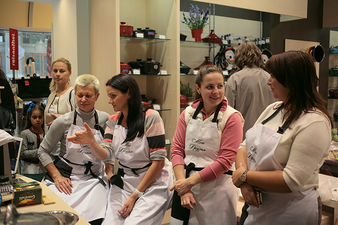 Participants of lesson "Pasta in Promenu". Cooking school in Ukraine.