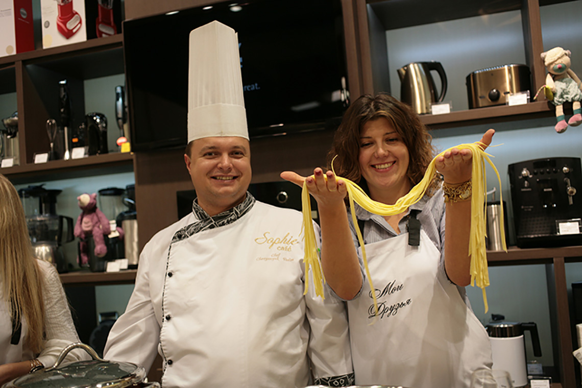 Maria Kalenska and chef. Cooking school in Ukraine.