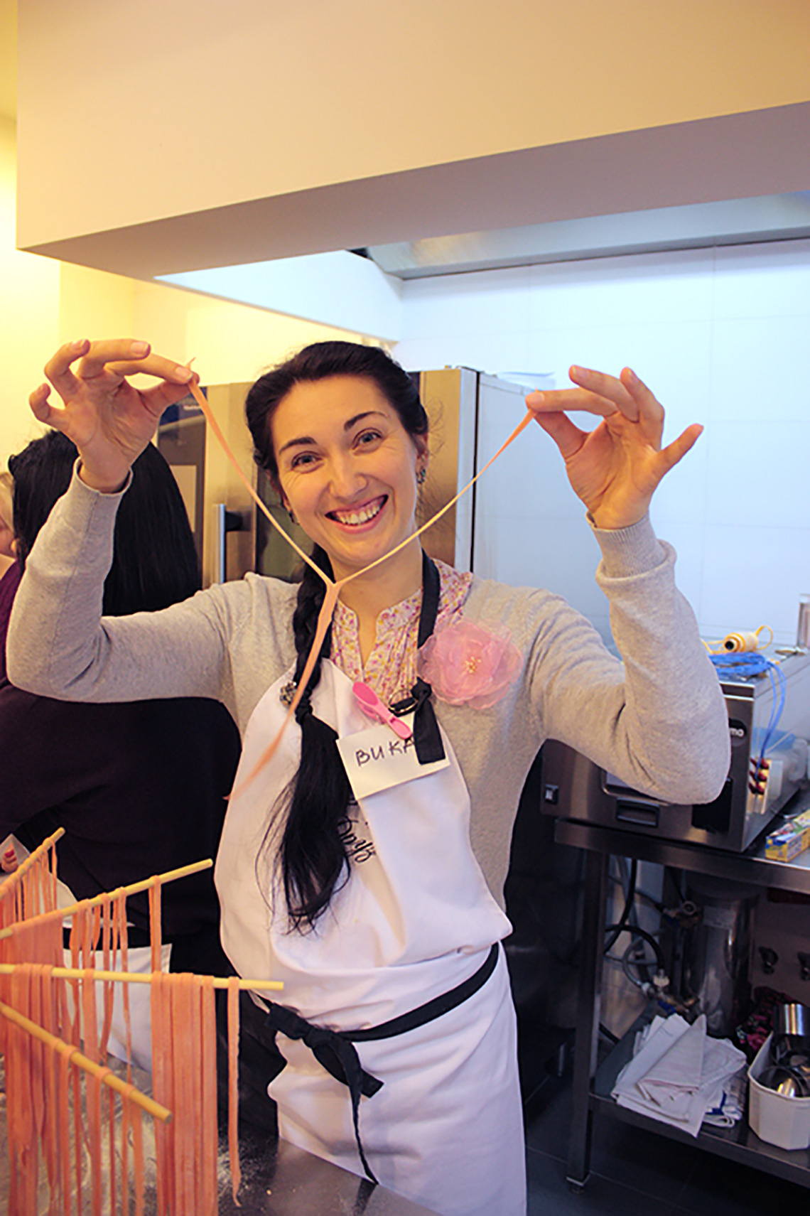 Pasta cooking. Lesson in honour to International Women's Day. Cooking school in Ukraine.