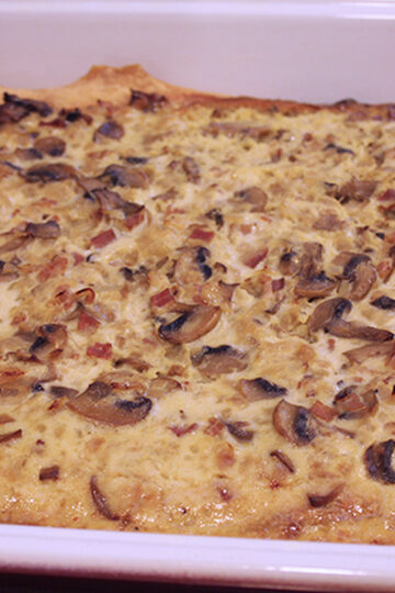 Classic quiche Lorraine. Culinary school recipes of of world-famous dishes.