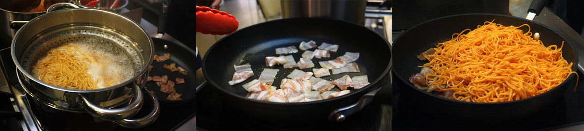 Spaghetti carbonara. Home cooking recipes with step-by-step photos.
