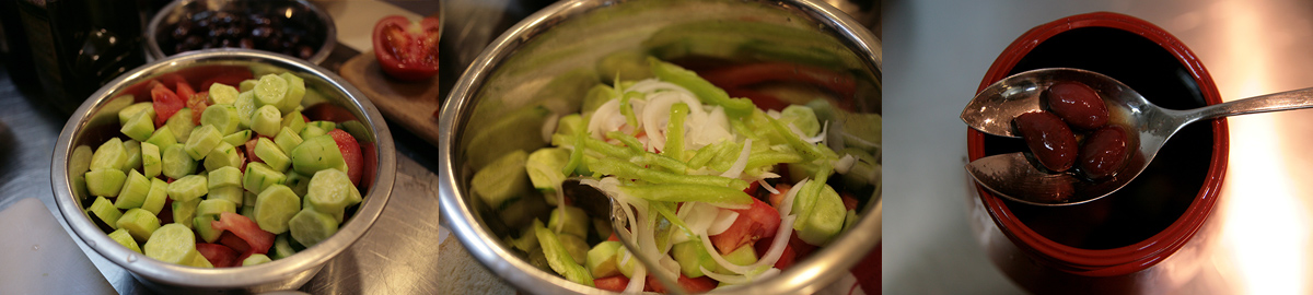 Ingredients for Sothern Horiatiki salad. Cooking at home with step-by-step recipes.