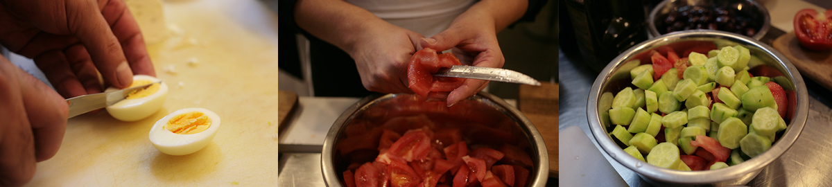 Eggs and vegetables. Northern Horiatiki salad. Cooking at home with step-by-step recipes.