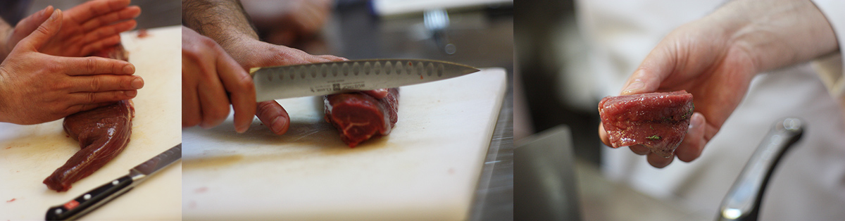 Cutting. Bacon-wrapped fillet steak. Recipes and tips for easy cooking.