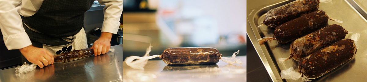 Famous dessert. Chocolate salami.