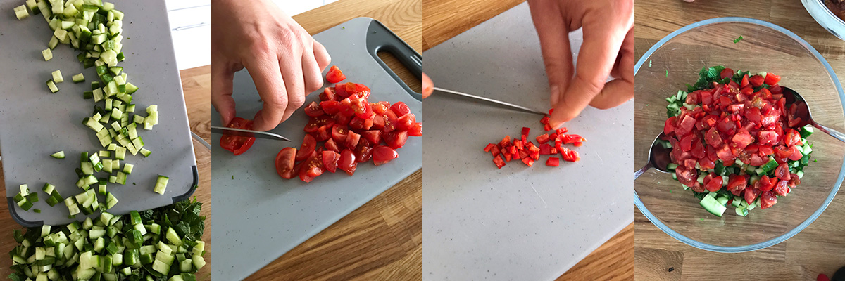 Chop vegetables. Moroccan tabbouleh by Andrei Velichko.