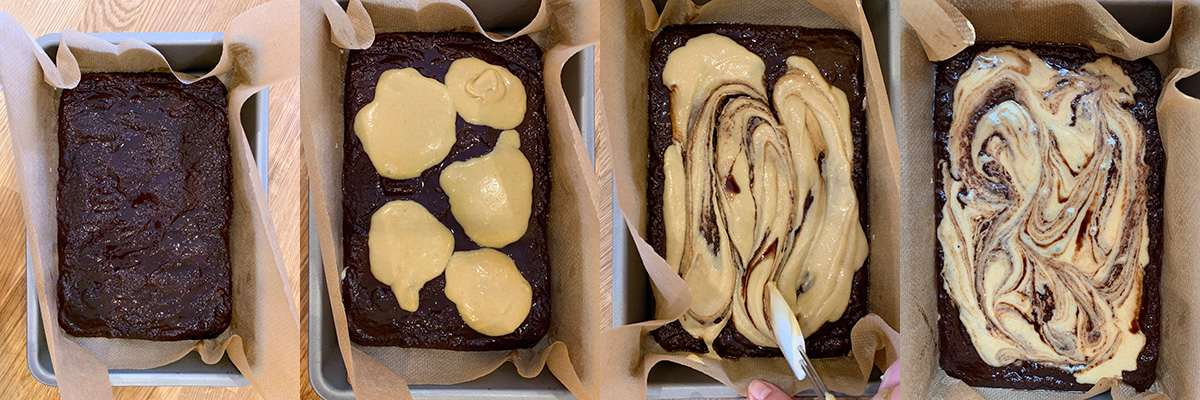 Two types of dough. Tahini brownies