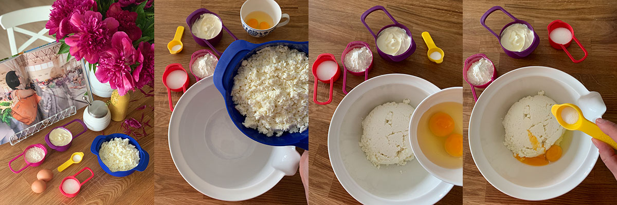 Ingredients for curd cheese pancakes. Cooking at home with step-by-step recipes.