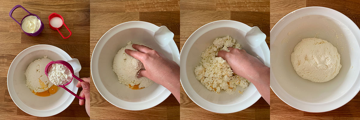 Making mass for cheese pancakes. Cooking at home with step-by-step recipes.