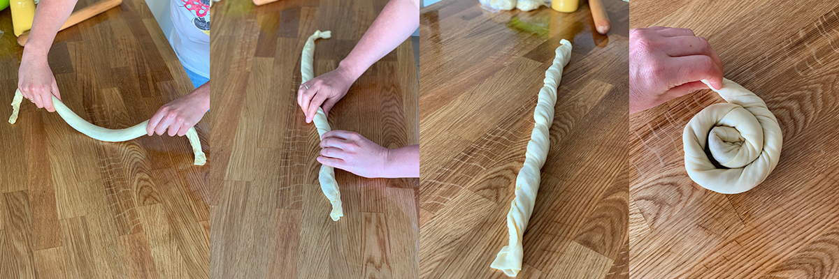 Roll the dough. Apple vertuta pastry. Delicious recipes from famous chefs.