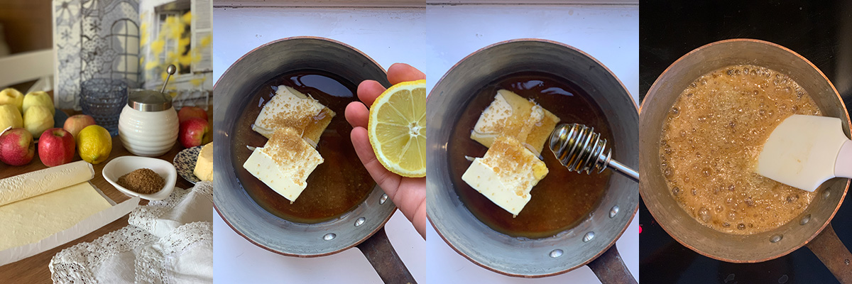 Make the glaze. Apple tart with caramel touch.