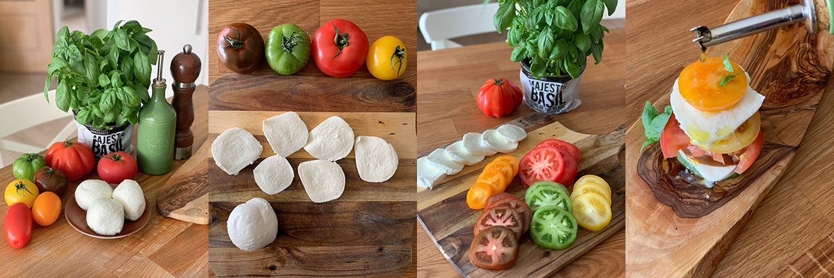 Ingredients for tomato and mozzarella mille-feuille