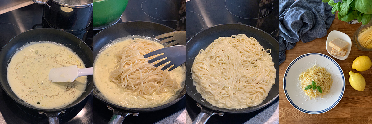 Mixing. Lemon spaghetti. Delicious recipes from famous chefs.