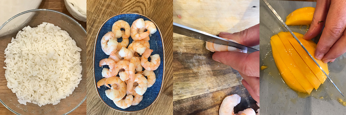 Mango and sea food. Spring rolls. Cooking tips from famous chefs.