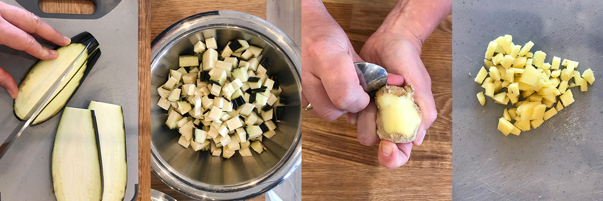 Aubergines vegan green curry by Andrei Velichko.