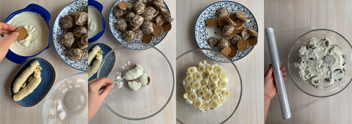 Banana cake - layering gingerbread with cream and bananas