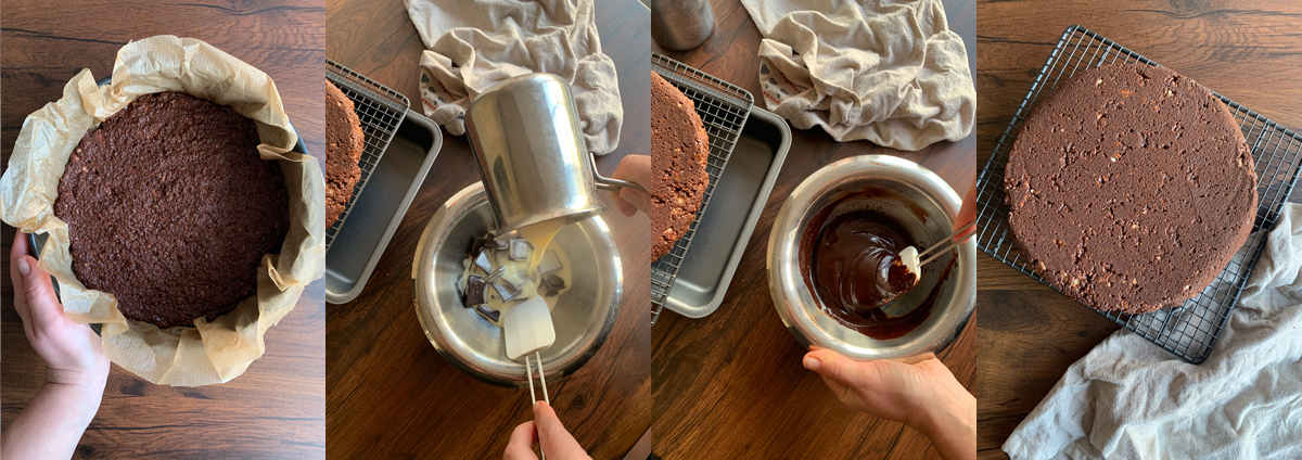 Chocolate biscuit wedding cake - preparing chocolate icing
