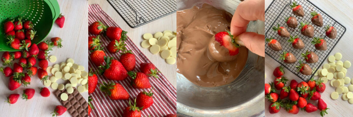 Cooking strawberry in chocolate