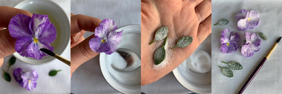 Crystallized flowers for decorating desserts - step by step instructions.